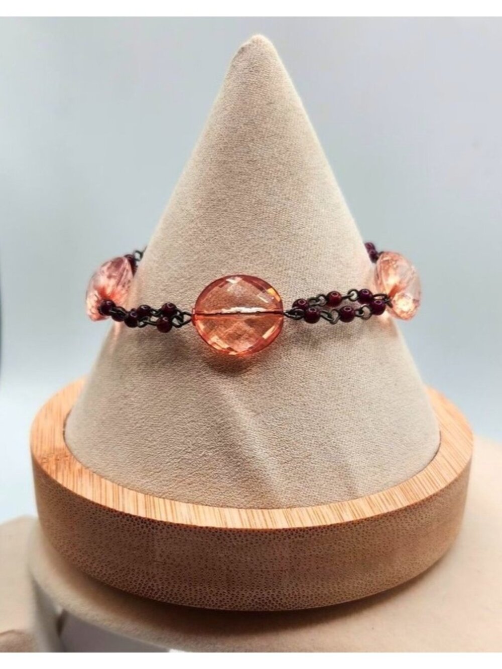 Acrylic Pink Faceted Beaded Bracelet With Bronze Chain Accent